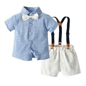 Blue Plaid Boys Outfit w/suspenders